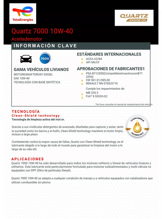 Lubricante Motor 10w40 Total Quartz 7000 1 Litro