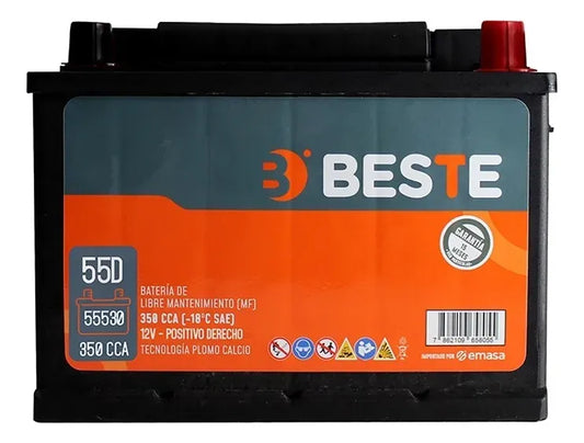 Batería Beste 55 Amperes -+ 350cca Libre Mantenimiento