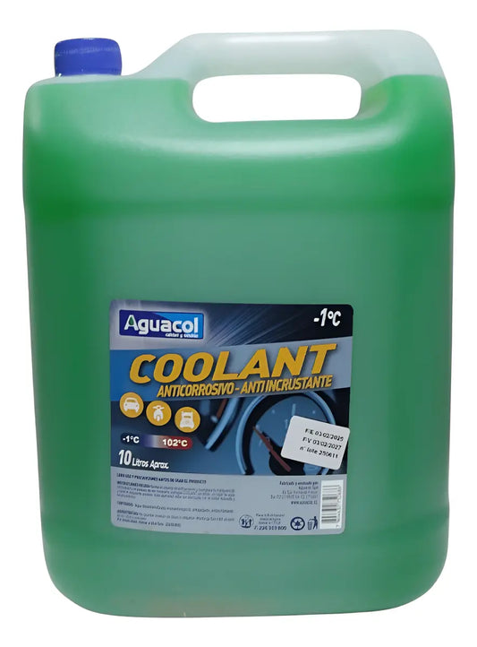 Refrigerante Anticongelante Aguacol Verde 10L Vehículos Tipos